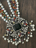 Pearls and multi onyx beads necklace with vic CZ pendant