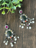 Pearls and multi onyx beads necklace with vic CZ pendant