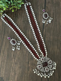 Pearls and maroon onyx beads necklace with vic CZ pendant
