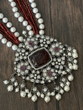 Pearls and maroon onyx beads necklace with vic CZ pendant