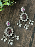 Pearls and maroon onyx beads necklace with vic CZ pendant