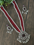 Pearls and red onyx beads necklace with vic CZ pendant