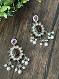 Pearls and red onyx beads necklace with vic CZ pendant