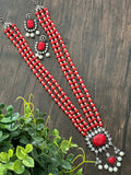 Long beaded necklace with victorian rectangular pendant