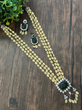 Long beaded necklace with victorian rectangular pendant
