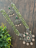 Beaded necklace with peacock motif pendant in vic and rose finish