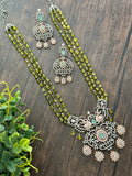 Beaded necklace with peacock motif pendant in vic and rose finish