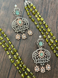 Beaded necklace with peacock motif pendant in vic and rose finish