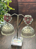 GS jaali design jhumka with stone studs
