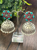 GS jaali design jhumka with stone studs