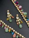 Beautiful kundan long necklace with multi colored beads