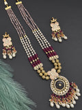 Beads necklace with silver foil pendant and carved stone
