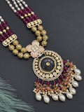 Beads necklace with silver foil pendant and carved stone