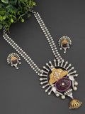 Copper base long Amrapali inspired necklace with carved stone pendant