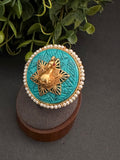 3D peacock motif on copper finished adjustable finger ring