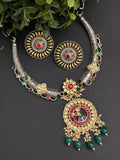 Dual tone GS hasli with stunning Pachi pendant and studs earrings