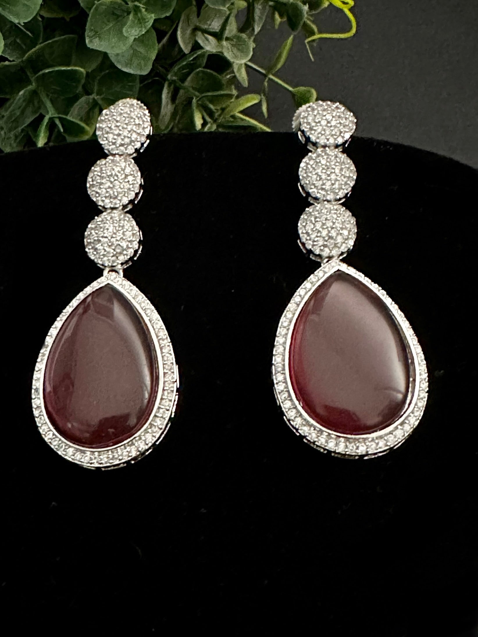 Stunning CZ earrings with big stones Red - Main Image