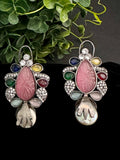 Victorian CZ earrings with carved stone and baroque pearl
