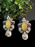 Victorian CZ earrings with carved stone and baroque pearl
