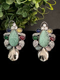 Victorian CZ earrings with carved stone and baroque pearl