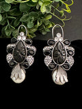 Victorian CZ earrings with carved stone and baroque pearl