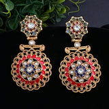 Copper tone earrings with enamel meenakari