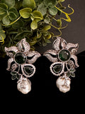 Victorian finished flower CZ earrings with baroque pearl