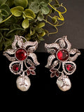 Victorian finished flower CZ earrings with baroque pearl
