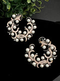 Crescent shaped CZ studs embellished with pearls