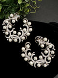 Crescent shaped CZ studs embellished with pearls