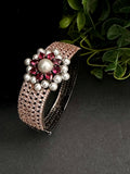 CZ thick bracelet with flower motif