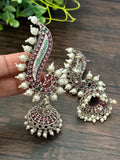 Stunning real Kemp stones peacock Jhumka earrings