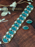 Carved stone with uncut kundan CZ choker