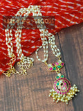 Jadau kundan pendant on pearl chain