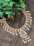 Matt gold chain necklace with stunning triangular pendant