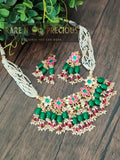 Delicate flower design pachi kundan necklace