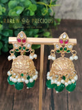 Stunning jadau kundan lakshmi pendant set in seed pearls strings