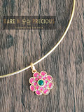 Thin pipe hasli with flower design jadau kundan pendant