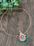 Thin pipe hasli with peacock circle design jadau kundan pendant
