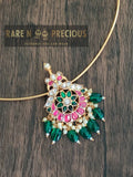 Thin pipe hasli with peacock circle design jadau kundan pendant