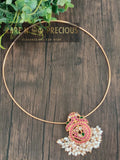 Thin pipe hasli with peacock circle design jadau kundan pendant