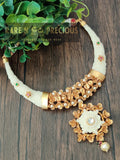 Beautifully carved faux ivory hasli with carved flower pendant