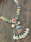Dual tone necklace with multi colored stones