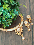 Faux ivory necklace with matching flower earrings