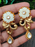 Faux ivory necklace with matching flower earrings