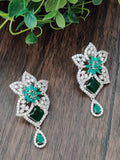 Jali design CZ necklace in silver and greens stones