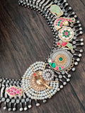 Fusion dual tone silver look alike set with matching earrings
