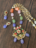 Beaded necklace with kundan pendant and matching earirngs