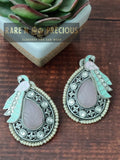 Tear drop studs with peacock
