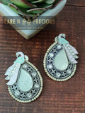 Tear drop studs with peacock